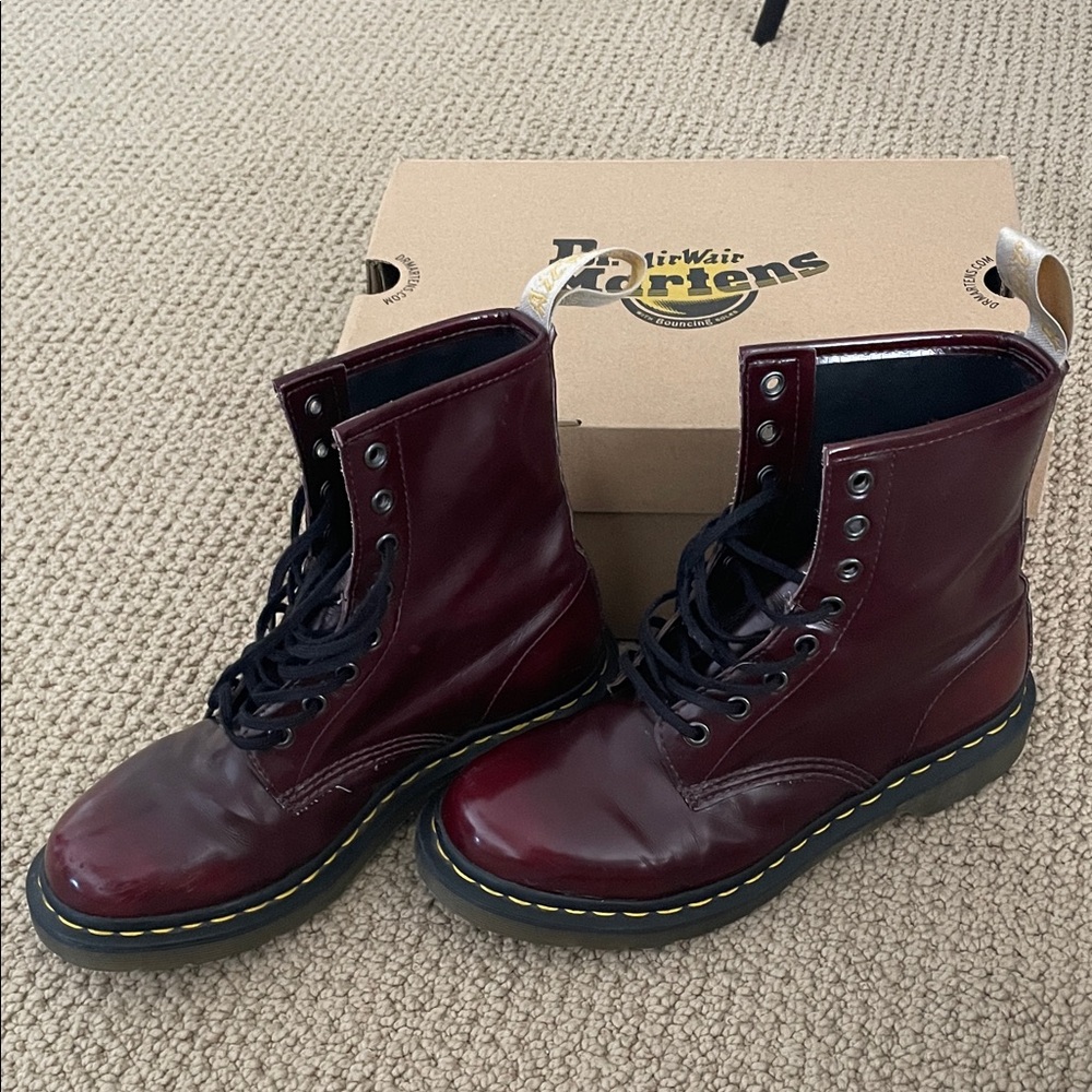 Dr. Martens Cherry Red Lace-Up Boots vegan leather